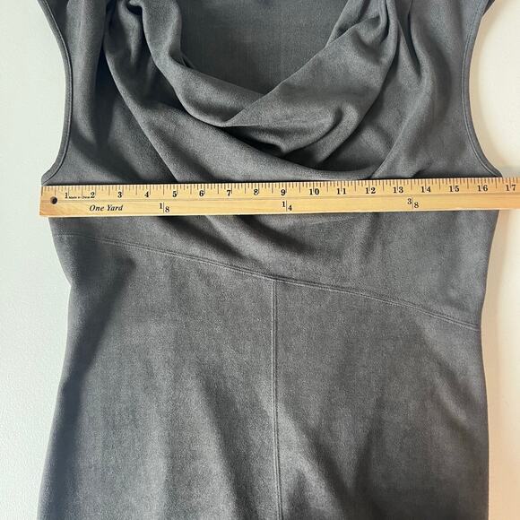 Saks Fifth Avenue Faux Suede Studded Hem Draped Neck Sleeveless Dress Gray 6 - Picture 11 of 13